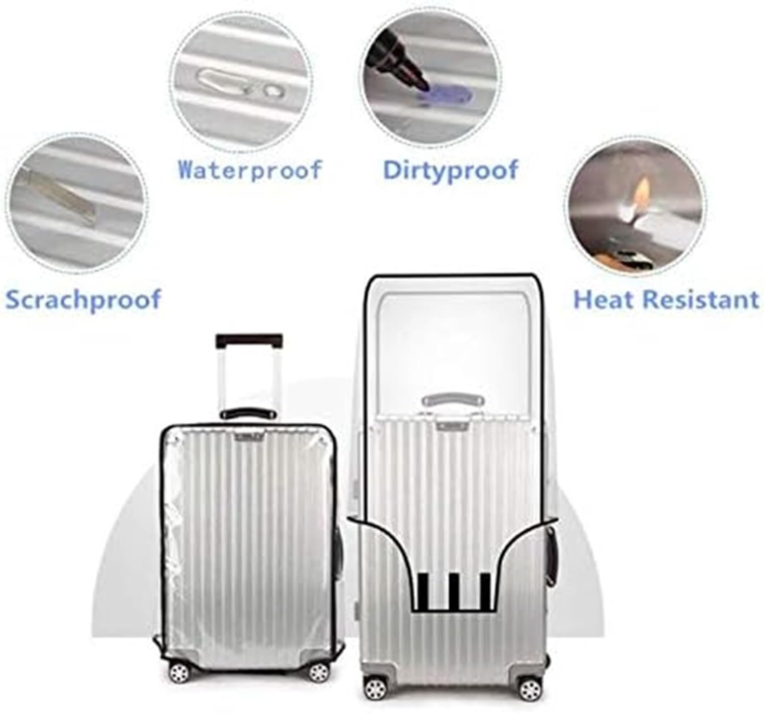 Handcuffs Transparent Protective Zipper PVC Dust Proof Cover for Luggage/Suitcase Trolley Bags (25", Pack of 2) Black - Image 2