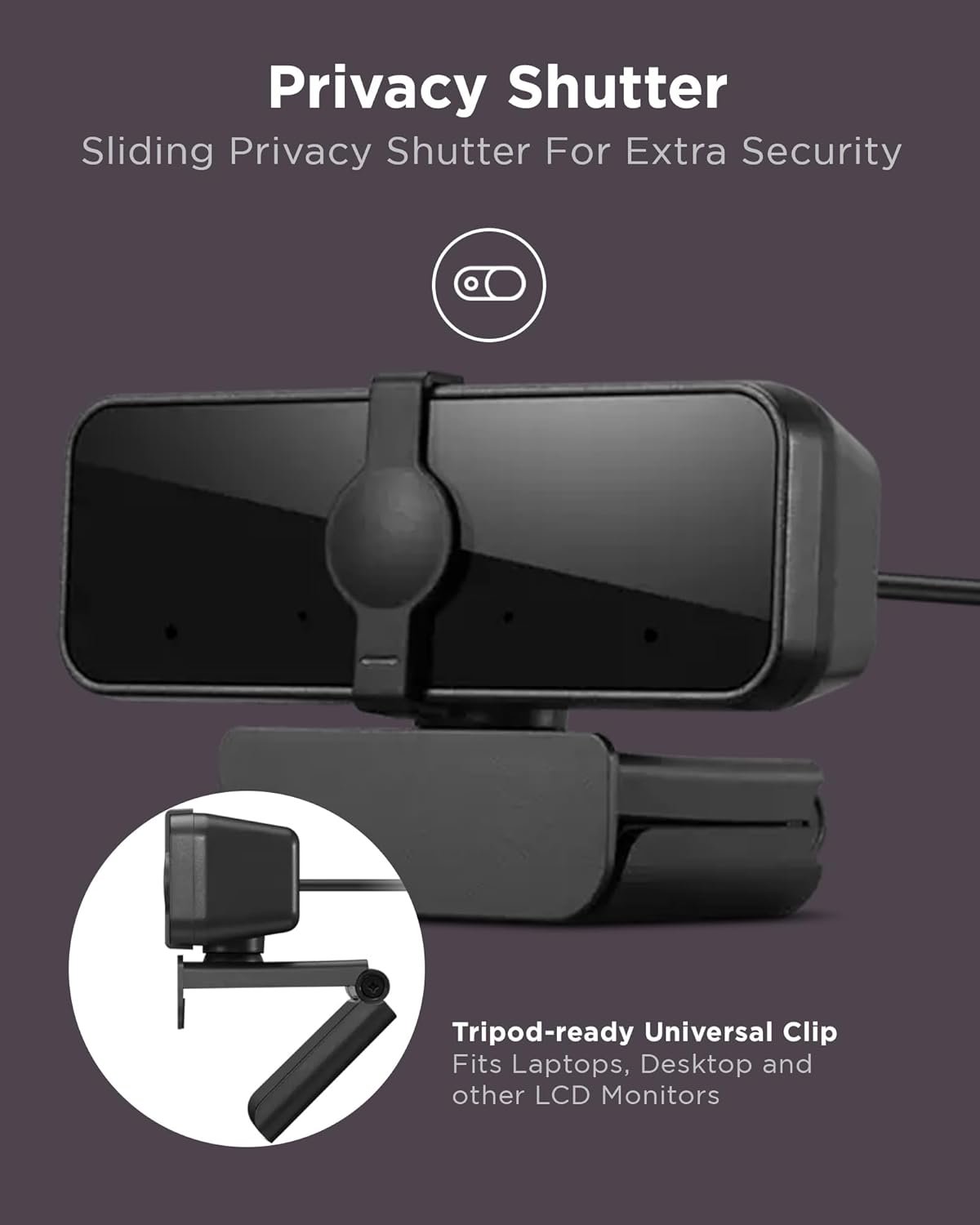 Lenovo FHD USB Webcam with Full Stereo Dual Built-in Mics | FHD 1080P 2.1 Megapixel Digital CMOS Camera |Wide 95 Lens| 360 Rotation | Flexible Mount (4XC1B34802), Black - Image 5