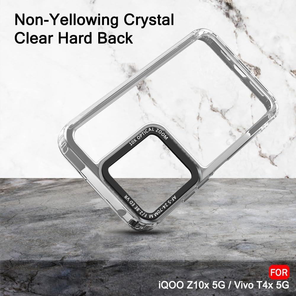 TheGiftKart Hybrid Shockproof Back Cover Case for iQOO Z10x 5G / Vivo T4x 5G | Stylish Camera Border | Plated Buttons | Crystal Clear Hard Cover for iQOO Z10x / Vivo T4x (TPU & PC, Smoked Bumper) - Image 4