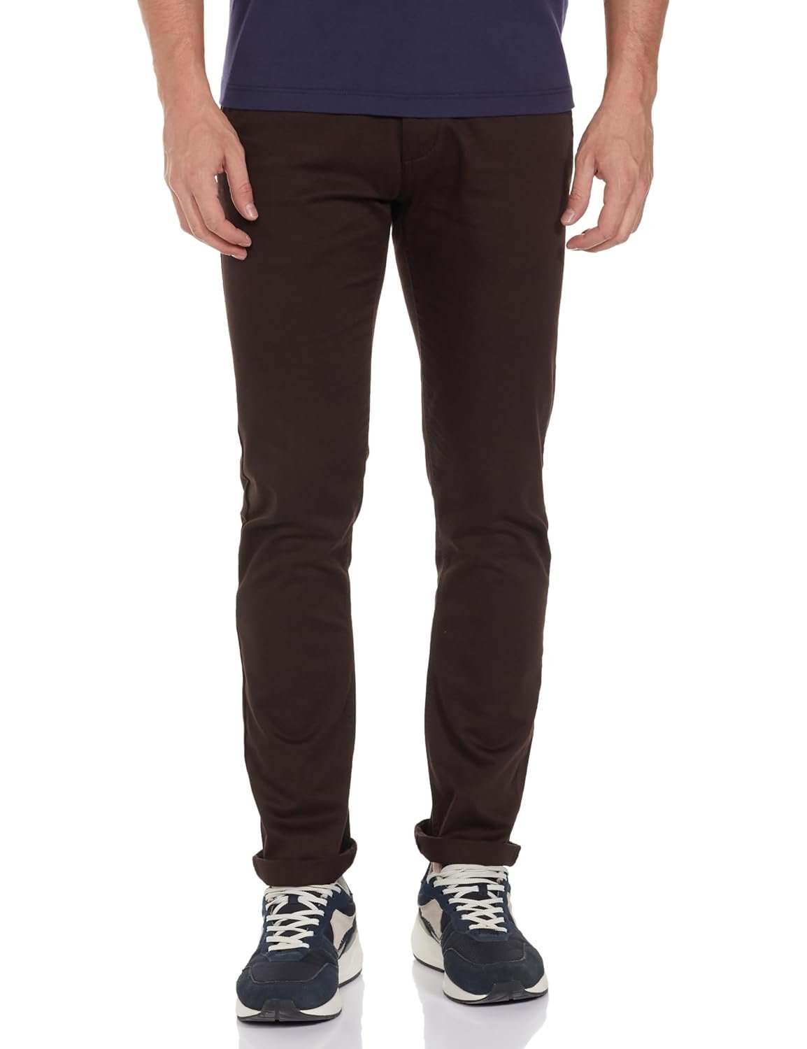 Peter England Men's Super Slim Fit Stretchable Cotton Satin Casual Trousers | Office Sleek & Trendy Look