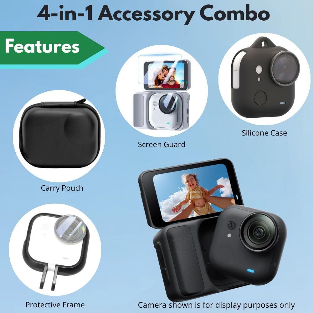 Yantralay 4-in-1 Accessory Combo for Insta 360 GO Ultra – Silicone Case, Screen Guard, Carry Pouch & Protective Frame | Full Protection Kit for Action Camera - Image 2