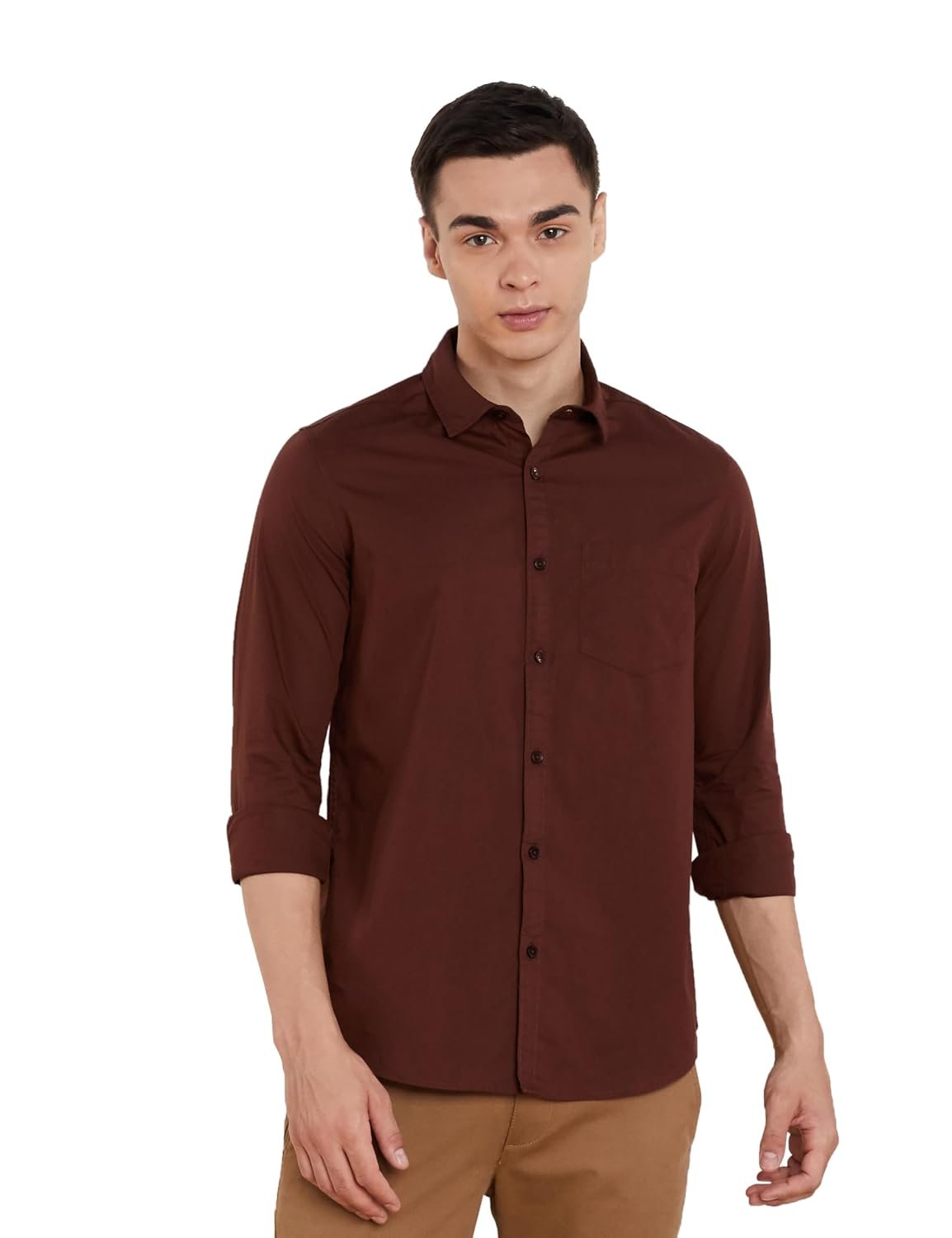 Amazon Brand - Symbol Men's Solid Slim Fit Cotton Casual Shirt | Plain | Full Sleeve | Summer (Available in Plus Sizes)