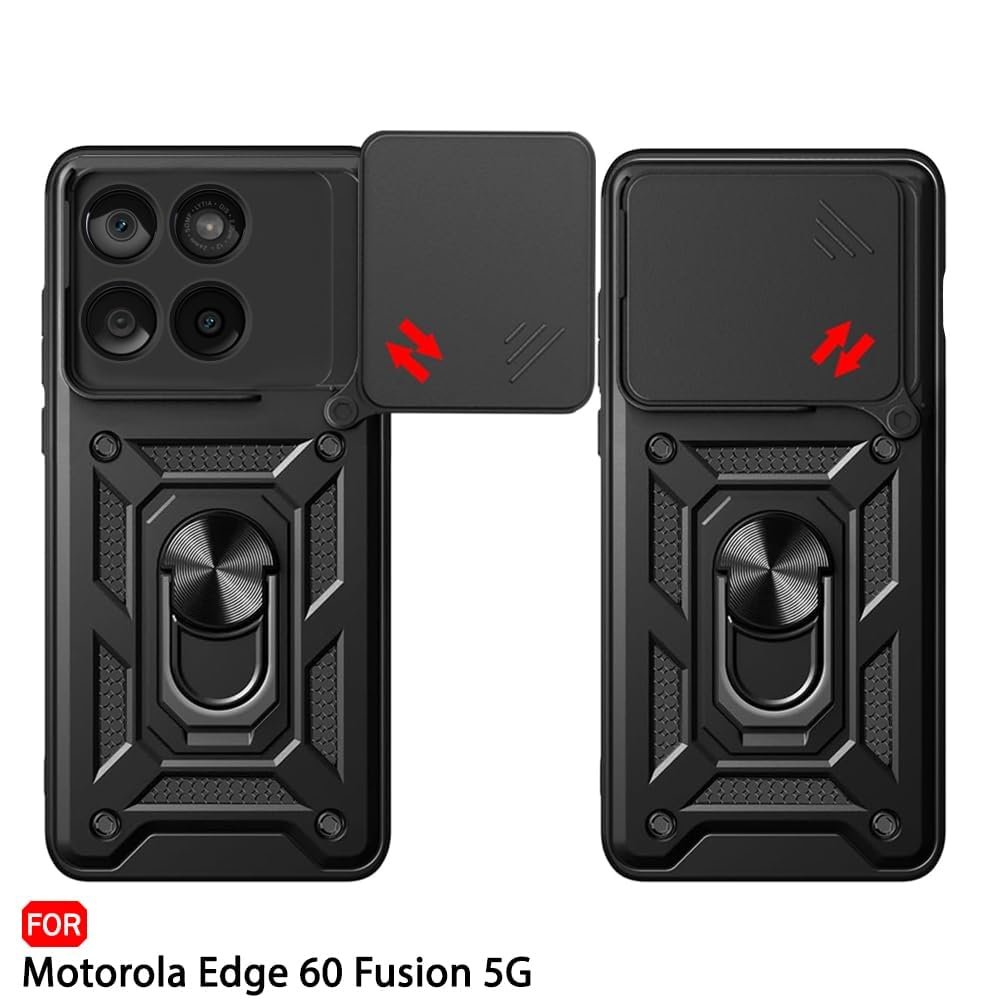 Luxe® Back Cover for Motorola Edge 60 5G / Motorola Edge 60 Fusion 5G | D10 Tough Armor Case | Sliding Camera Shield | 360° Protection | Kickstand Ring Holder | Military-Grade Shockproof Bumper Case - Image 3