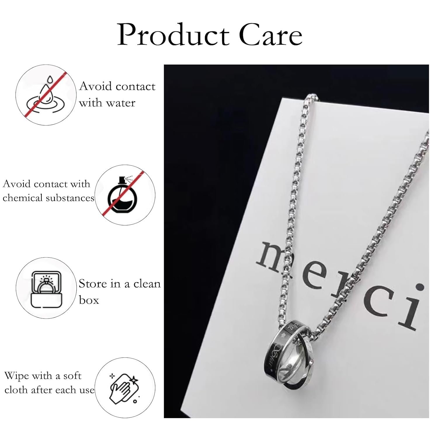 Silver Chain For Man, Anti Tarnish Double-Ring Pendant Necklace, Stylish Accessories For Men, Locket For Men Stylish Suitable For Gift For Valentine'S Day And Anniversaries, Length 60cm - Image 4