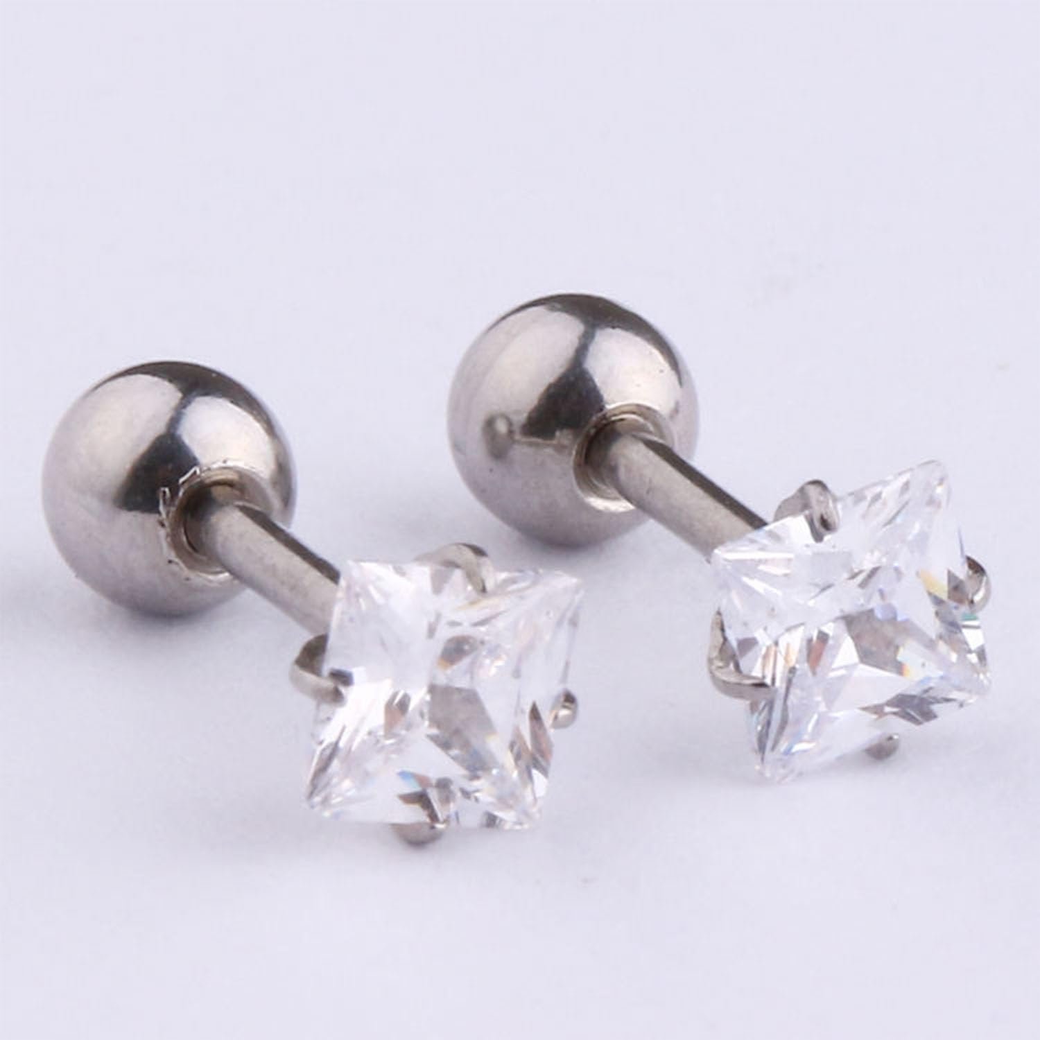 VAMA FASHIONS 18K Silver-Plated Trendy Square-Cut Minimalist Barbell Stud Earring with Brilliant CZ Stone Sleek Design Ear Stud For Mens - Image 8