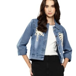 Aarika Womens Casual Wear Black Colour Embroidery Denim Jacket