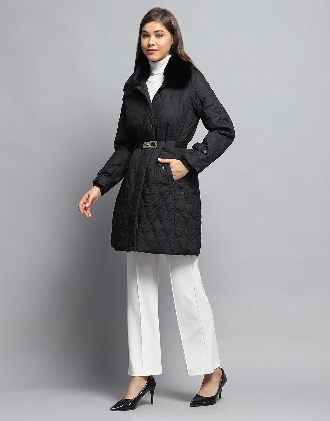 Monte Carlo Womens Self Design Black Collar Neck Full Sleeve Jacket - Image 3