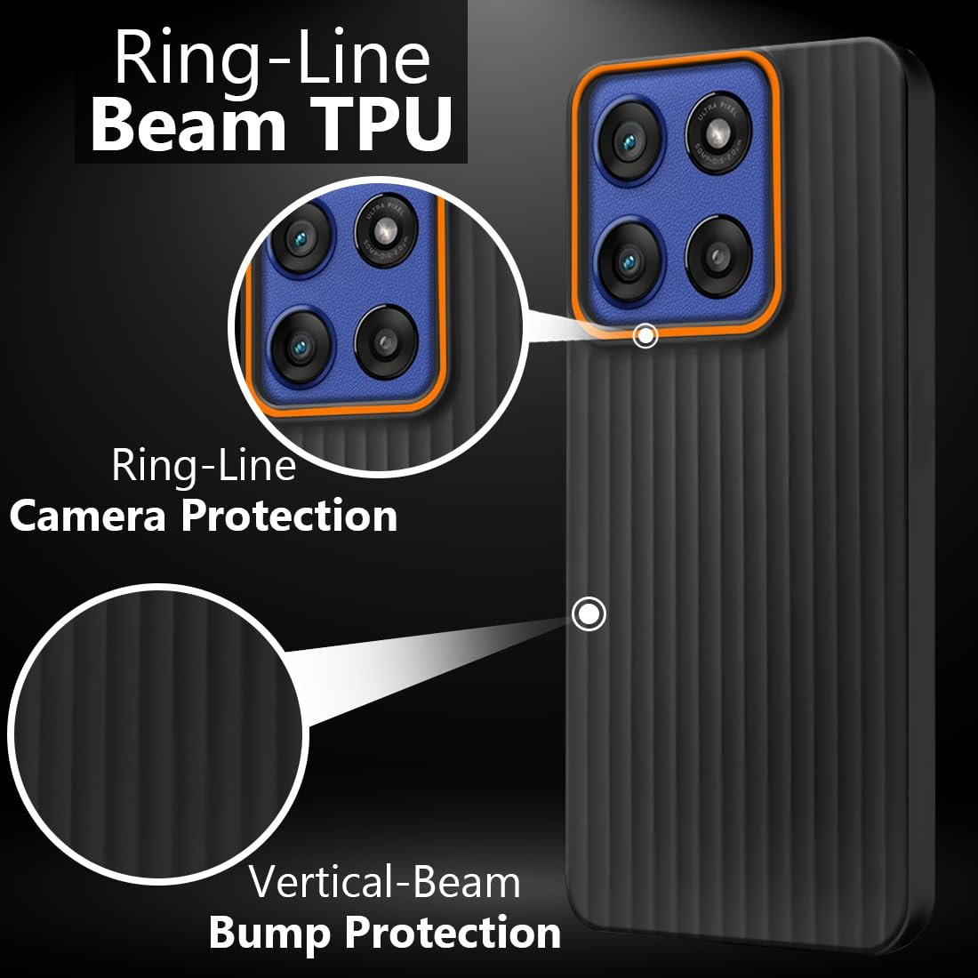 Fashionury Ring Line Beam Design Back Case for Motorola Moto Edge 60 Stylus 5G | Ring Line Camera Protection | Vertical Beam Bump Protection | Rubberised Back Case for Motorola Edge 60 Stylus (Black) - Image 6