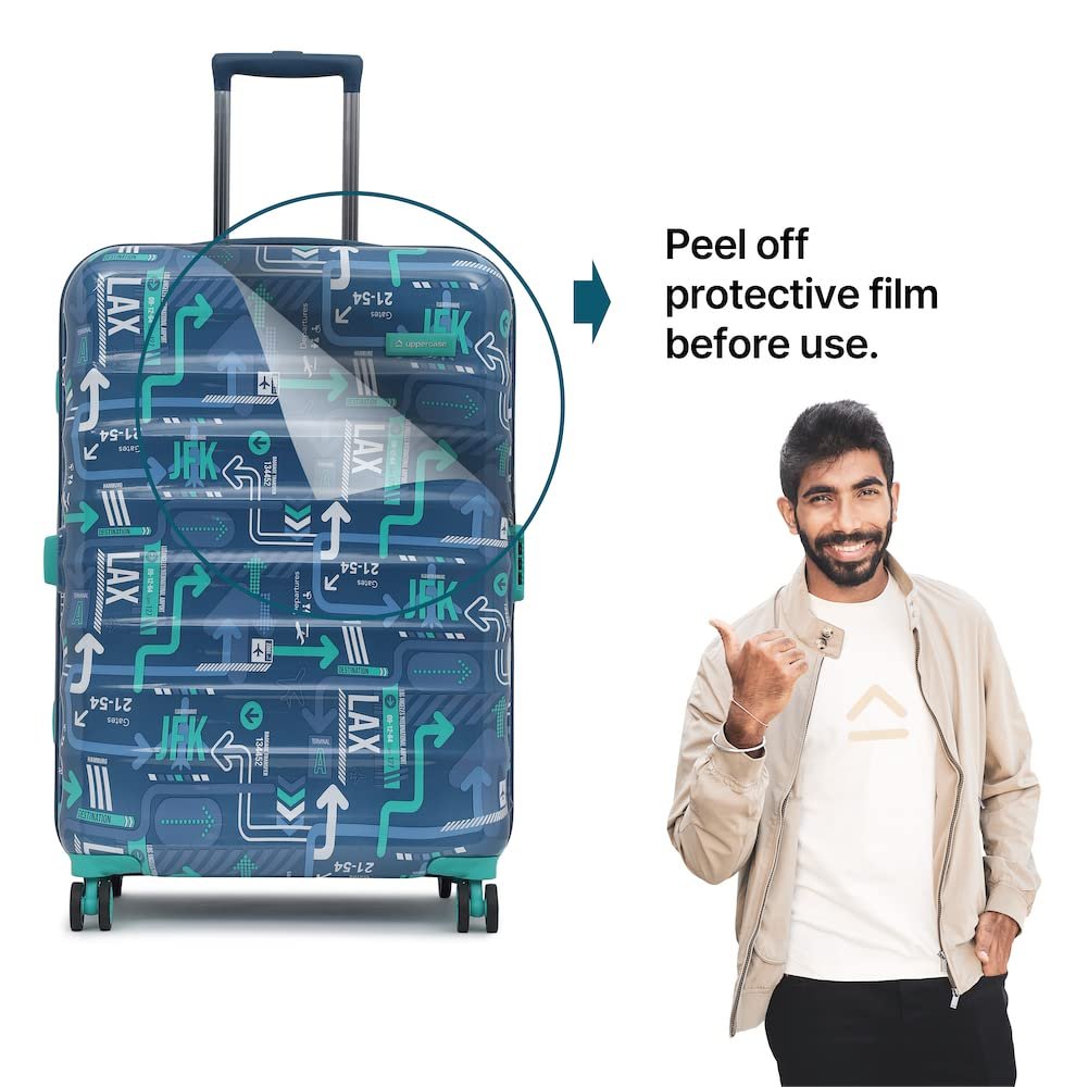 uppercase JFK (Small) 56cms | Hardsided Cabin Trolley Bag for Travel |Eco Polycarbonate Printed Luggage |Combination Lock|8 Spinner Wheel Trolley Bag |Suitcase for Men & Women |(Denim Blue) - Image 5