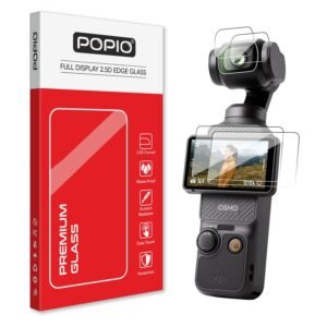 POPIO Tempered Glass Screen Protector Compatible for DJI Osmo Pocket 3 (Transparent), 2 Sets (2 Glass for Screen, 2 Glass for Lens)