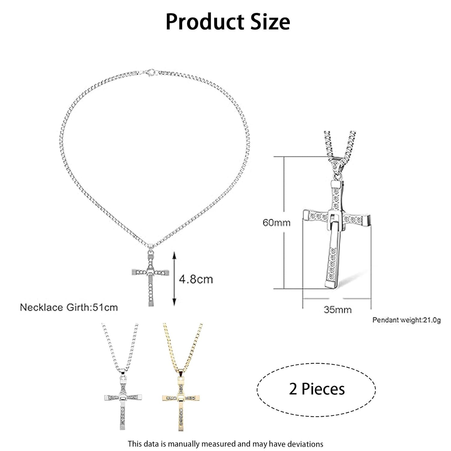 2 Cross Chains for Men, Holy Cross Pendant Necklace Set, Jesus Cross Chain, Christian Jewelry Gift, Accessories (Silvery+Golden) - Image 2