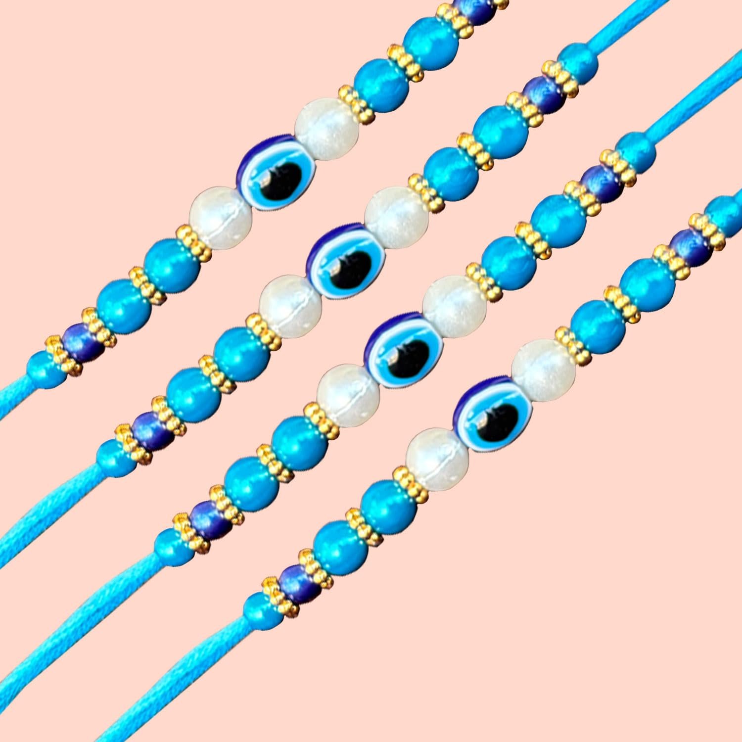Rakhi Gift for Brother Evil Eye Rakhis Combo With Roli chawal and Rakshabandhan Greeting card (4EV) Set of 4 Rakhi - Image 3
