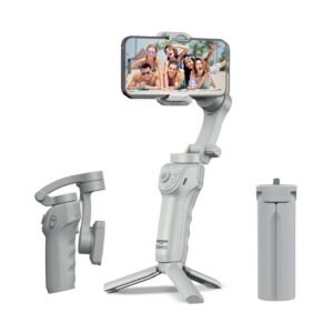 Amazon Basics 3-Axis Smartphone Gimbal Stabilizer with AI Face & Body Tracking | Foldable Design | Adjustable Fill Light | 8 Hr Battery | iPhone, Android Compatible | Perfect for travel/vlogging, Grey