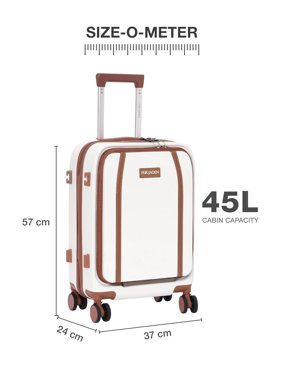 Fur Jaden The Wayfarer 55cm Cabin TechPro Polycarbonate Suitcase I USB-C Charging Port I Laptop Compartment I 8 Silent Shock Absorbing Wheel I TSA Lock I Aviation Grade Trolley (Oyster White, TechPro) - Image 9