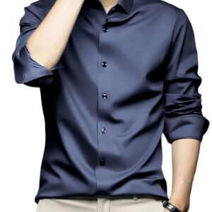 IndoPrimo Men’s Stylish Solid Satin Casual Shirt for Men Full Sleeve