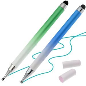 Dual-Sided Universal Stylus Pen Compatible with All Touch Screens Devices, iOS, Android Mobile Phones, Tablets – Pack of 2 (Green | Blue)