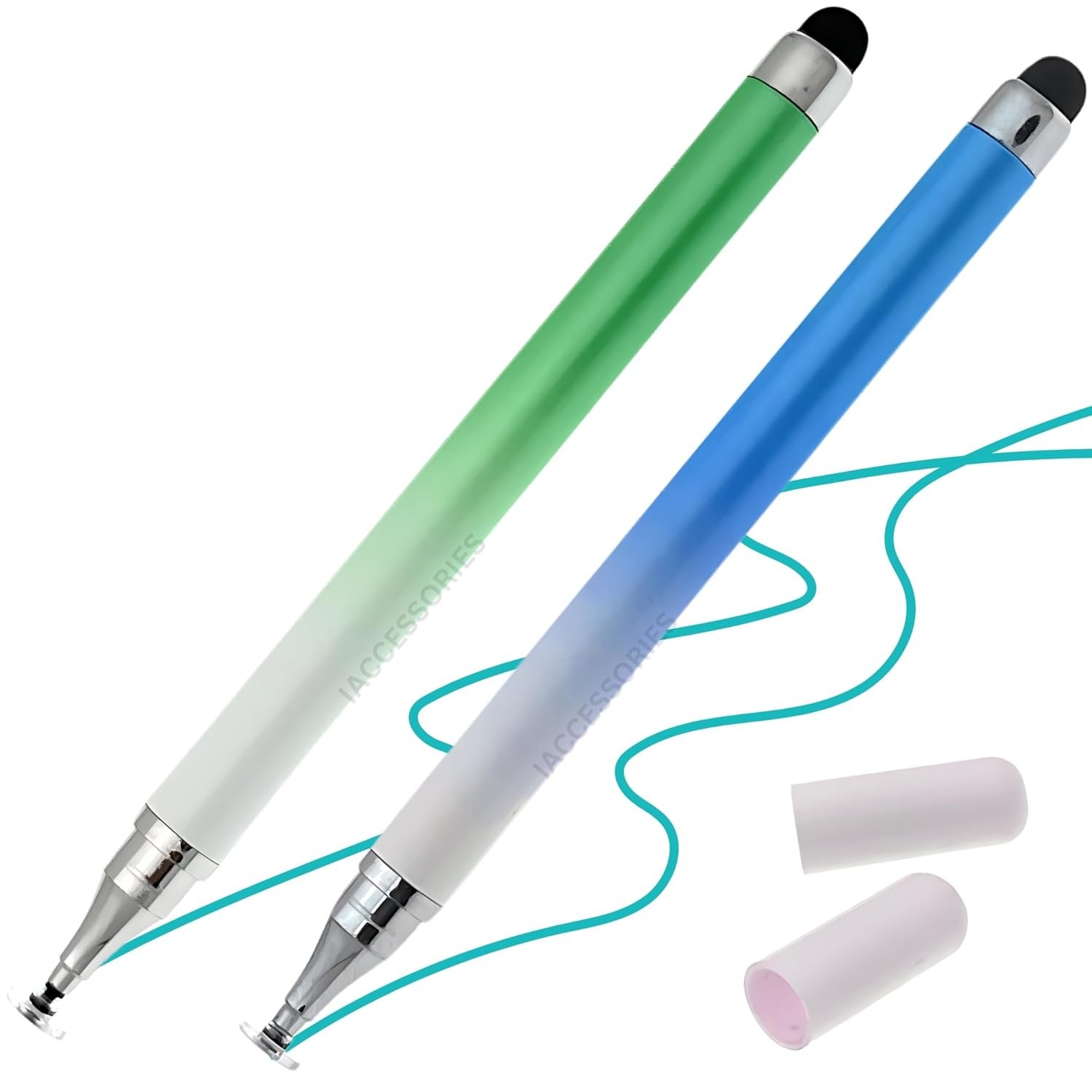 Dual-Sided Universal Stylus Pen Compatible with All Touch Screens Devices, iOS, Android Mobile Phones, Tablets - Pack of 2 (Green | Blue)