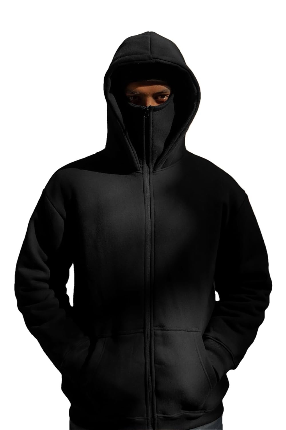 Koverify Plain Cotton Hooded Neck with Mask Stylish Balaclava White Zipper Hoodie