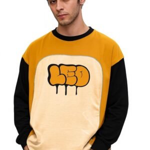 LEOTUDE Oversized Full Sleeve Cottonblend Graphic Printed Round Neck Drop Shoulder Tshirt for Man (Color Mustard)