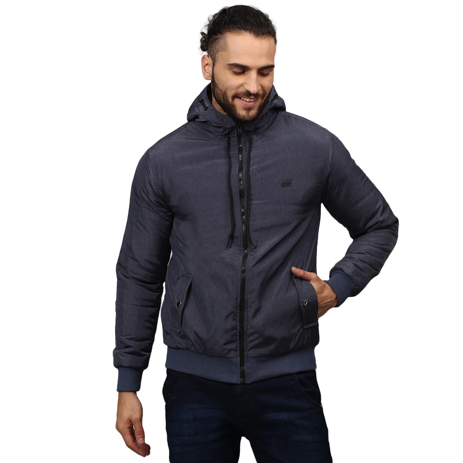 Campus Sutra Men Solid Full Sleeve Blue Stylish Casual Windcheater Casual Jackets