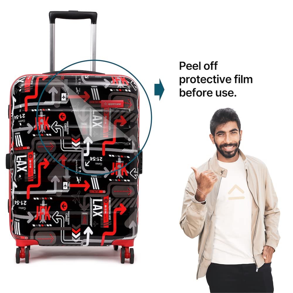 uppercase Jfk Inline Trolley Bag Set Of 2 (Medium,Large)|Check-In Luggage|Hardshellsided Polycarbonate Printed Luggage|Combination Lock|8 Wheel Trolley Bag|Suitcase For Unisex| (Black),H-75.5 cms - Image 5