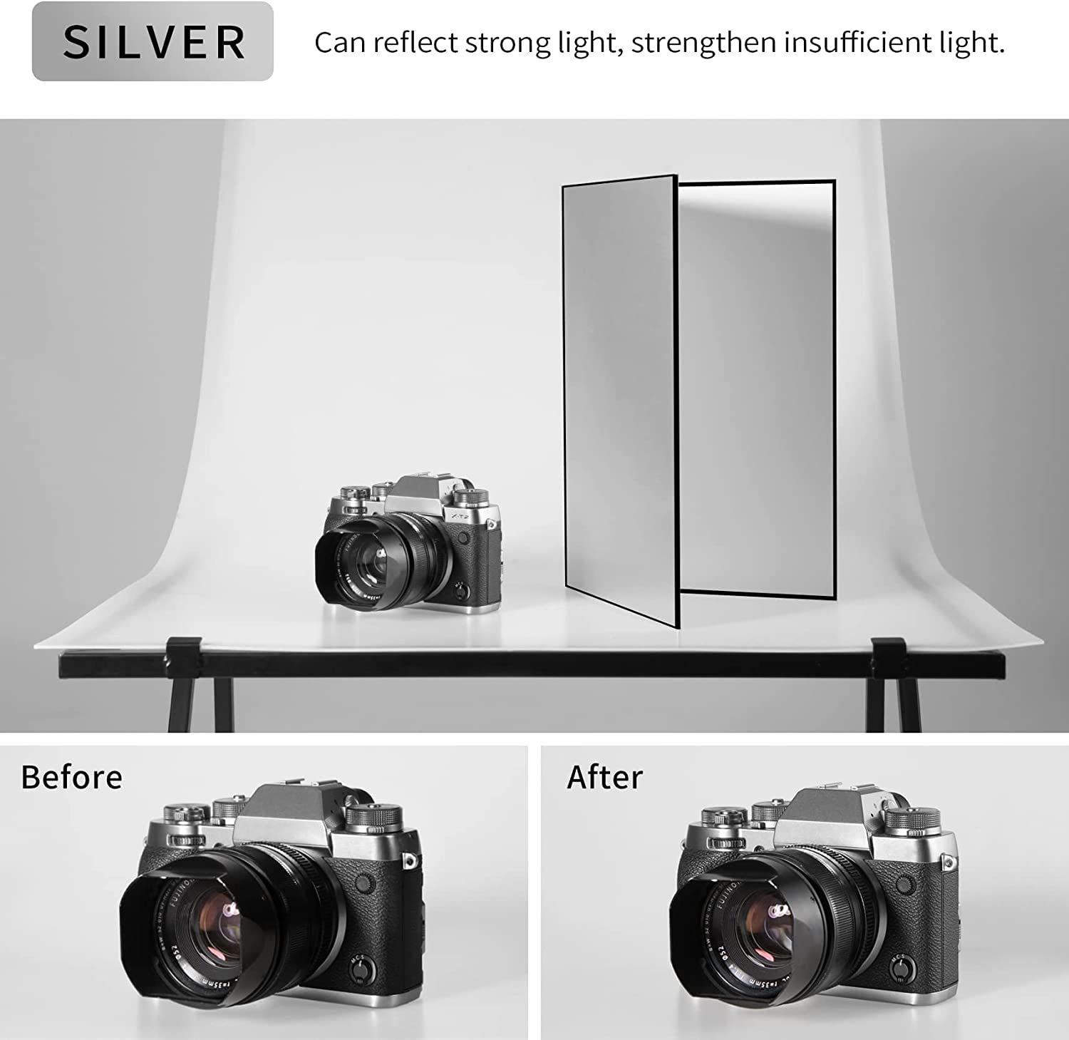 Royalkart 3 in 1 Light Reflector for Food,Product Photography, Diffuser Cardboard 29x42cm,Foldable Black, White, Silver Thick Paper Board - Image 5