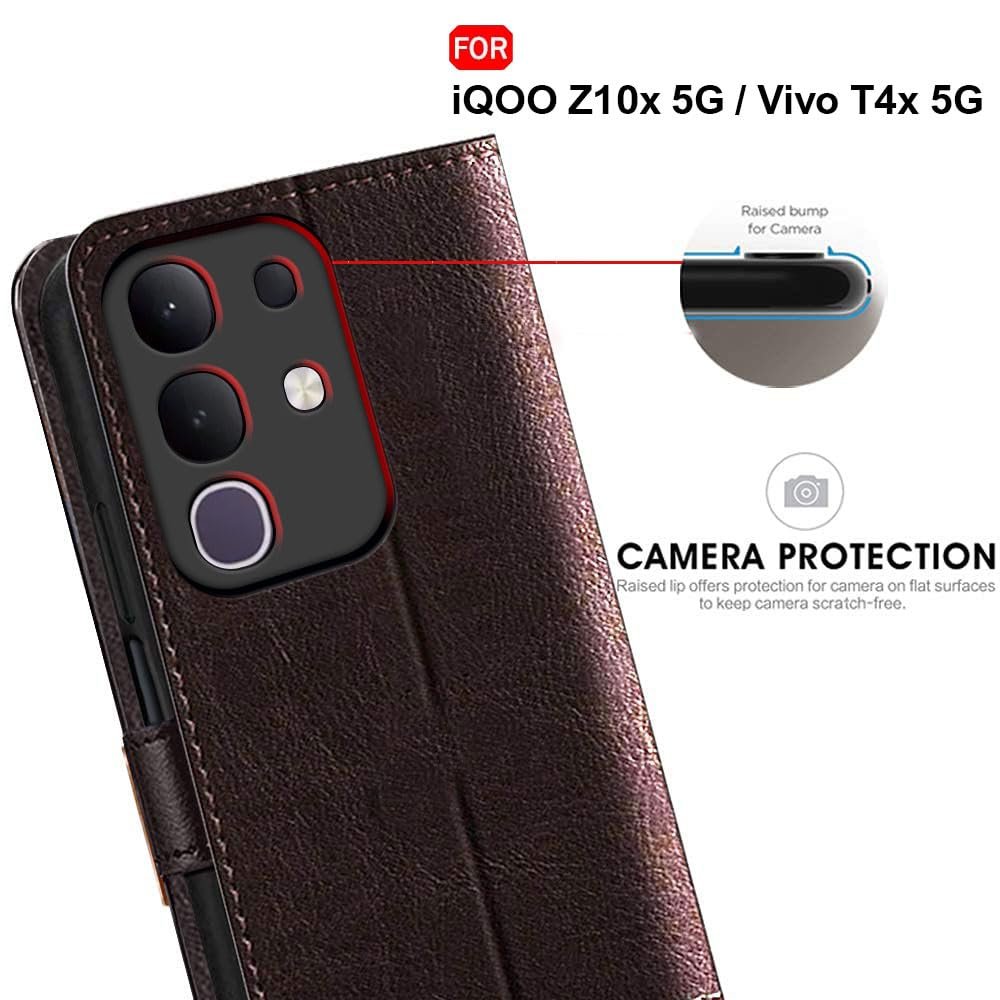 TheGiftKart Flip Back Cover Case for iQOO Z10x 5G / Vivo T4x 5G | Dual-Color Leather Finish | Inbuilt Stand & Pockets | Wallet Style Flip Cover for iQOO Z10x / Vivo T4x (Faux Leather, Coffee & Brown) - Image 7