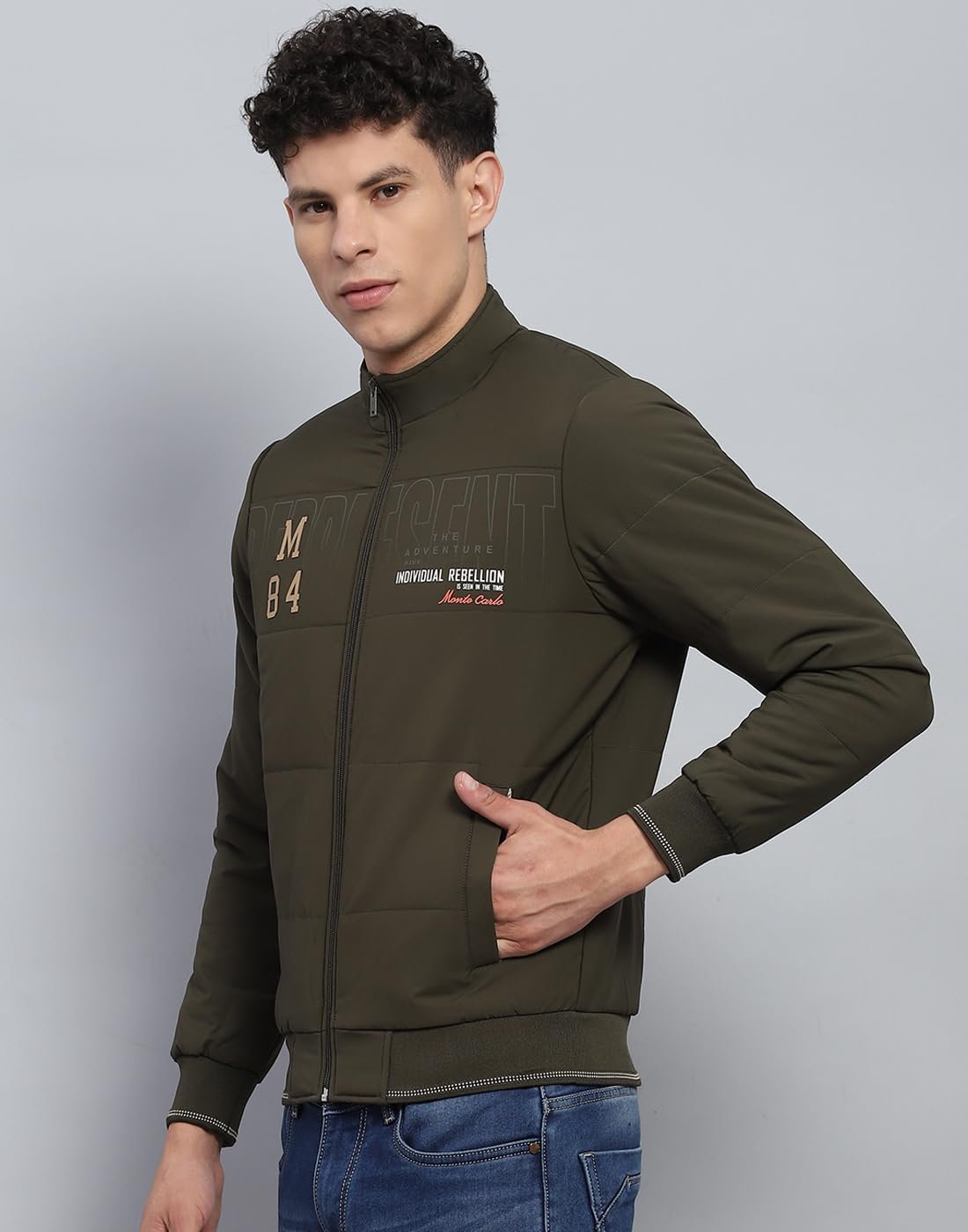 Monte Carlo Mens Printed Mock Neck Full Sleeve Jacket (224066865) - Image 2