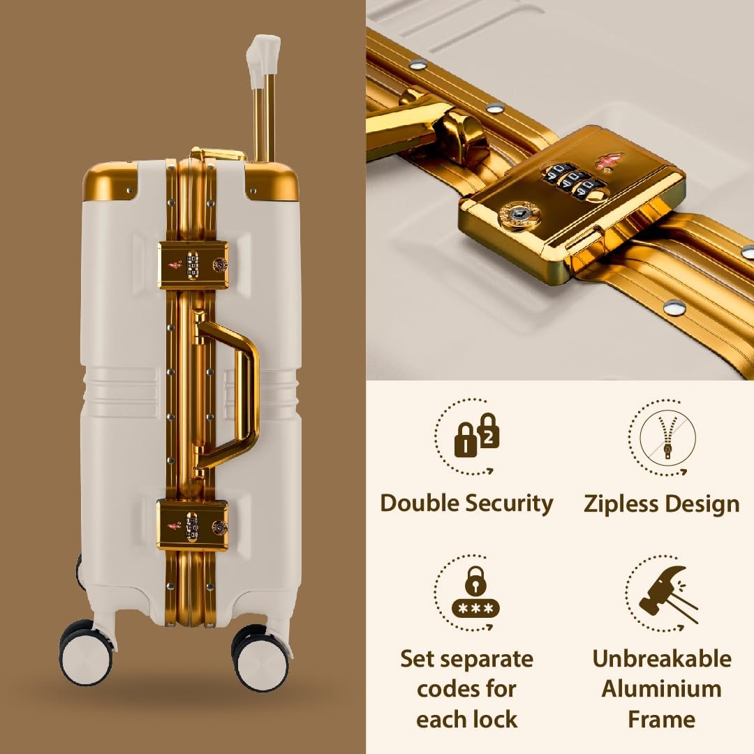 Maleta Gold Series Check-in Medium + Check-in Large | 24’’ and 28’’ | Premium, Aluminium Frame | Luggage for Travel | Trolley Bag for Travel Set of 2 (White, Set of 2(Medium-Large)) - Image 3