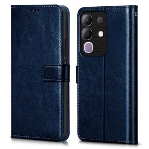 WOW IMAGINE Shock Proof Flip Cover Back Case Cover for Vivo T4x 5G | iQoo Z10x 5G | Vivo Y31 Pro 5G (Flexible | Leather Finish | Card Pockets Wallet & Stand | Blue)