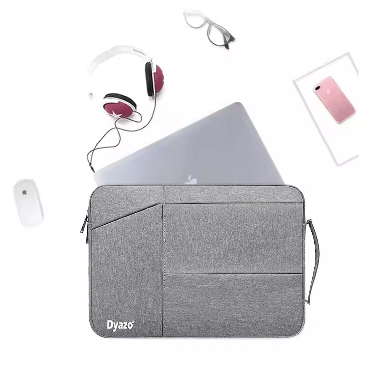 Dyazo 13-13.3 Inch Laptop Sleeve Case with Handle & Three Front Accessories Pockets and Charger Pouch | Compatible for MacBook Air/Pro 14/ M2/M1, HP Envy 13, Chromebook and All Other Notebooks (Grey) - Image 4