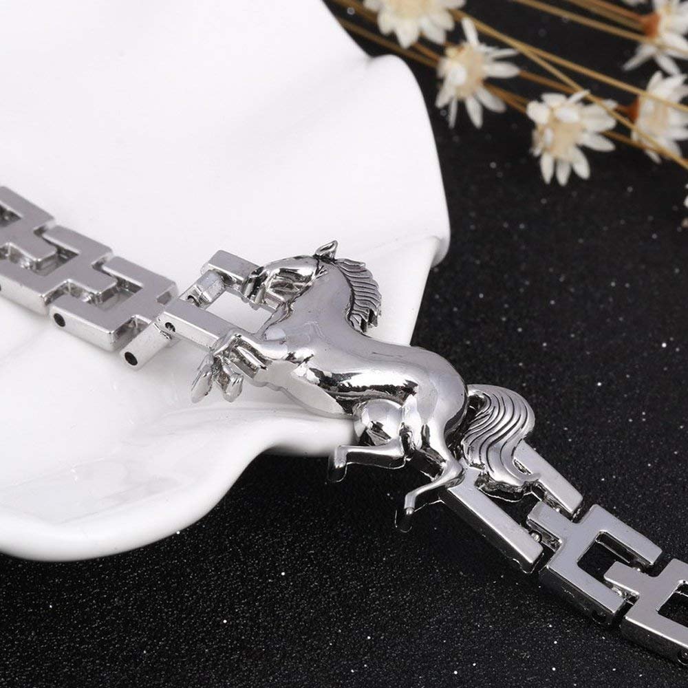 Shining Diva Fashion Silver Stainless Steel Silver Plated Horse Stylish Bracelet for Men and Boys-(10060b) - Image 4