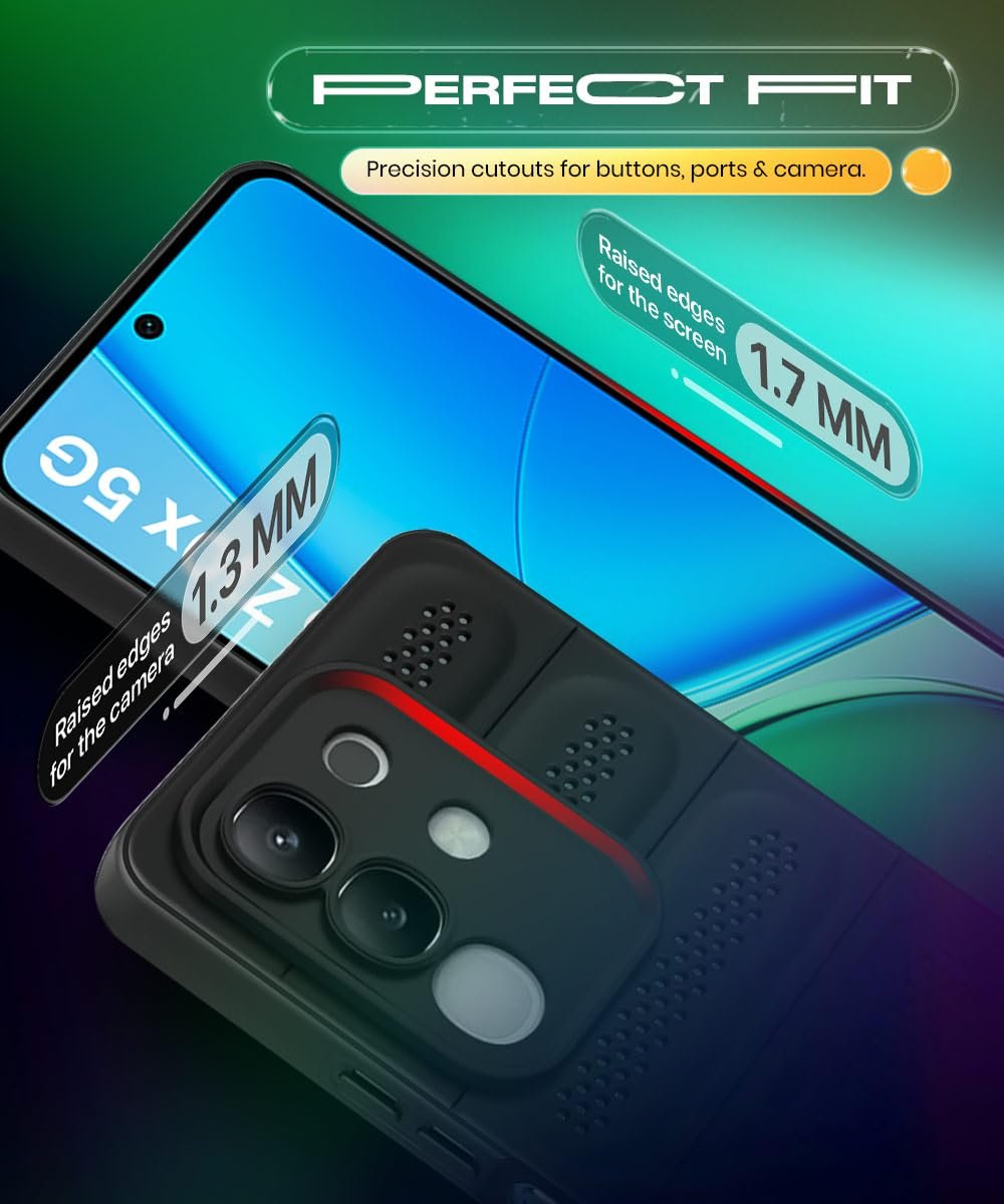 WOW IMAGINE Ultimate Silicone Back Cover Case for Vivo T4x 5G | iQoo Z10x 5G | Vivo Y31 Pro 5G | Heat Dissipation Thin Soft TPU | 360° Camera Protection | Breathable Cooling Holes – Pitch Black - Image 5