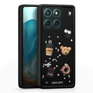 Outlouders Back Cover for Motorola Moto Edge 60 5G / Motorola Moto Edge 60 Fusion 5G | 3D Cartoon Bear Cute Fun Silicone Full Body Protection Bumper Case (Black)