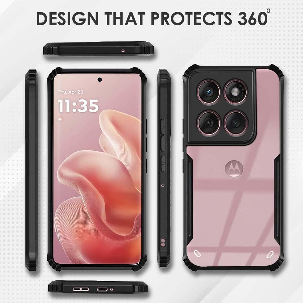 Fashionury Shockproof Crystal Clear Back Cover Case for Motorola Edge 60 Fusion 5G | 360 Degree Protection | Protective Design | Transparent Back Cover Motorola Edge 60 Fusion 5G (Black Bumper) - Image 4