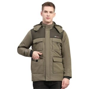 Monte Carlo Mens Solid Olive Detachable Hood Full Sleeve Jacket