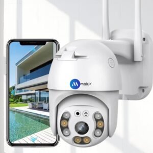 Maizic Smarthome Fox Smart WiFi Security Camera Glowing LED Pan Tilt Zoom Outdoor 50 Meters Day/Night Vision Waterproof Intercom, SD Card Recording, Motion Detection,Live View (White)