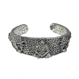 Okos Fashion Men’s Jewellery Rhodium Oxidised Finish Lord Hanuman Adjustable Religious Adjustable Kada For Boys and Men BR1000060RHD