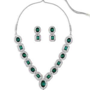 ZAVERI PEARLS Green Stones & Dazzling Austrian Diamonds Embellished Necklace & Earring Set For Women-ZPFK17196