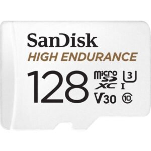 SanDisk 128GB High Endurance Video MicroSDXC Card with Adapter for Dash Cam and Home Monitoring Surveillance Systems – C10, U3, V30, 4K UHD, Micro SD Card – SDSQQNR-128G-GN6IA