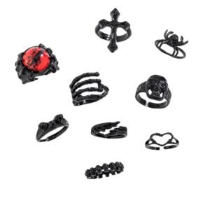 Salty Alpha Anti Tarnish Set of 9 Spooky Evils Stack Finger Ring for Men | Stylish Durable Jewellery Accessories | Rings for Man | Minimal Jewelry | Gift for Diwali, Christmas, Marriage, Birthday