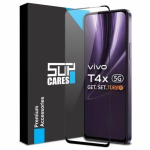 SupCares Military-Grade Gorilla Tempered Glass Screen Protector for Vivo T4X, Vivo Y31 Pro, Vivo Y39, and iQOO Z10X (6.72 Inch) With Installation Kit | Edge to Edge Coverage | Black