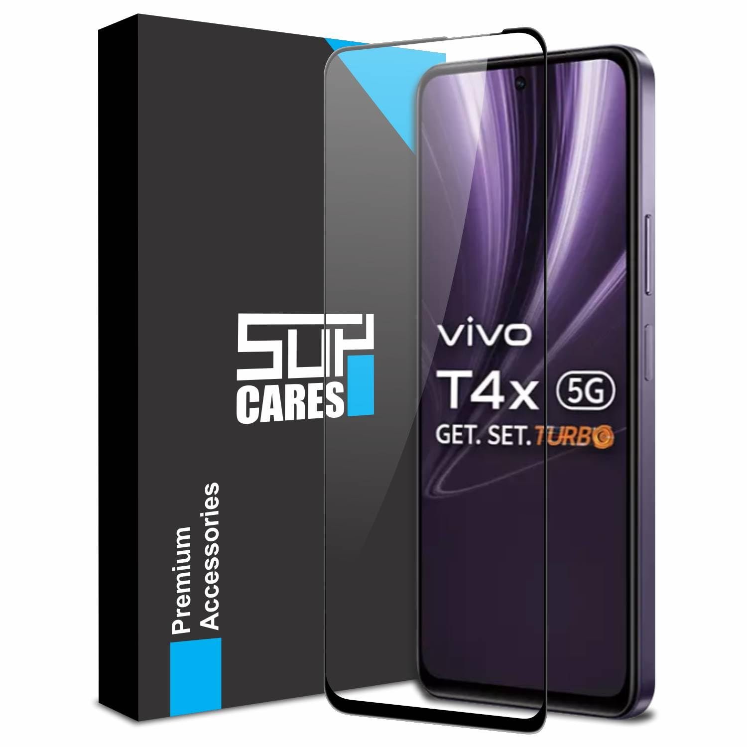 SupCares Military-Grade Gorilla Tempered Glass Screen Protector for Vivo T4X, Vivo Y31 Pro, Vivo Y39, and iQOO Z10X (6.72 Inch) With Installation Kit | Edge to Edge Coverage | Black