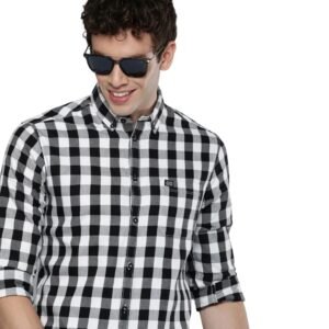 The Indian Garage Co Men’s Cotton Slim Fit Checkered Full Sleeves Cutaway Collar Casual Shirt