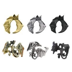 6 Pieces Gothic Jewellery, Adjustable Ring Set for Men and Women, Fashion Design Accessories for Everyday Wear