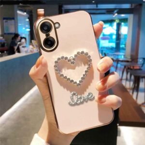 KC Back Cover for OnePlus Nord CE5 – Love Heart Diamonds Shape Electroplated Soft Silicone Camera Protection Case – Pink
