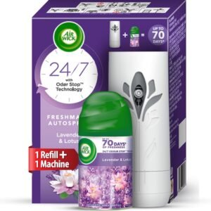 Air Wick 250 ml – Lavender & Lotus, Refill + Automatic Spray| Freshmatic Air Freshener Kit | 2600 Sprays Guaranteed | Automatic Room Freshener, Bathroom Freshener and Room Spray