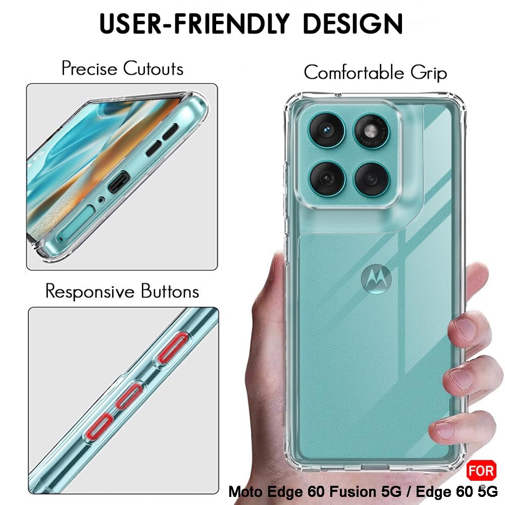 TheGiftKart Hybrid Shockproof Back Cover Case for Motorola Moto Edge 60 Fusion 5G / Moto Edge 60 5G | Hard Back Cover Case (PC & TPU, Transparent Clear Back, Clear Sides) - Image 4