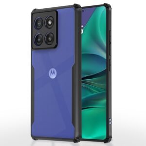 Outlouders Back Cover for Motorola Moto Edge 60 Stylus 5G | Crystal Clear Transparent | Raised Edge | Ultra Hyrbid | Full Camera Protection Bumper Case (Black)