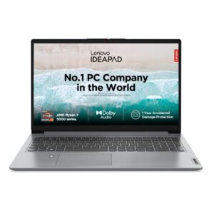 Lenovo IdeaPad Slim 1 AMD Ryzen 7 5700U 15.6" HD Thin and Light Laptop (16GB/512GB SSD/Windows 11 Home/MS Office 2021/1 Year Warranty + 1 Year ADP/Cloud Grey/1.6Kg), 82R400EFIN